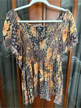 Boho Angie Floral Smocked Peasant Top